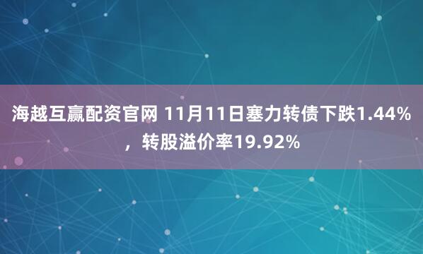海越互赢配资官网 11月11日塞力转债下跌1.44%，转股溢价率19.92%