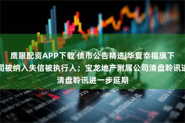 鹰眼配资APP下载 债市公告精选|华夏幸福旗下多家子公司被纳入失信被执行人；宝龙地产附属公司清盘聆讯进一步延期